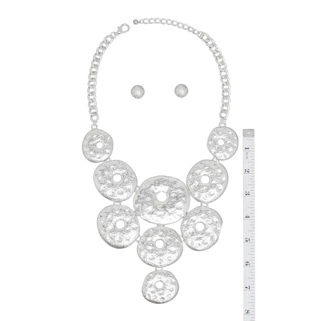 Bib Chunky Hammered Silver Metal Donut Necklace