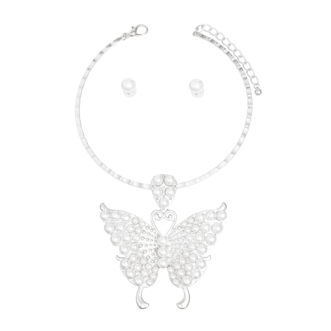Choker Silver Pearl Butterfly Pendant Necklace