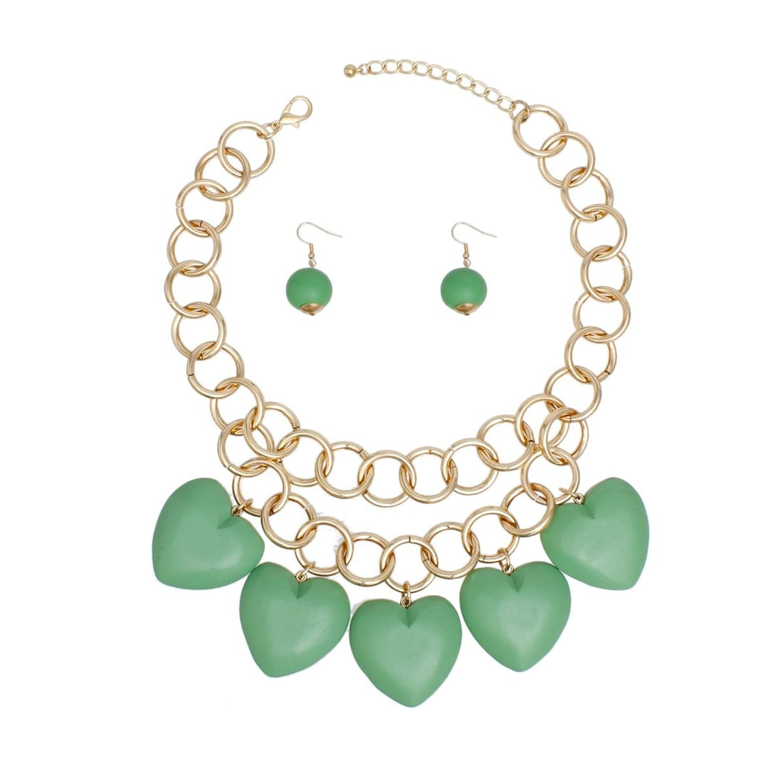 Bib Chunky Green Wooden Heart Bead Necklace