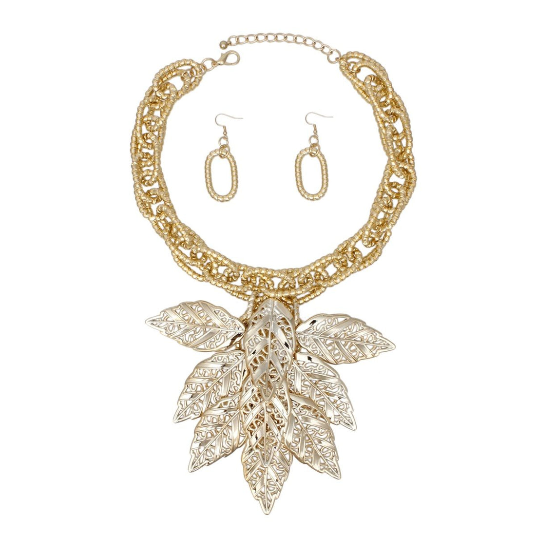 Bib Fall Season Gold Chunky Leaf Drop Necklace