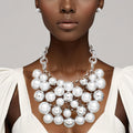 Bib Opulent White Pearl Silver Chainmaille Necklace