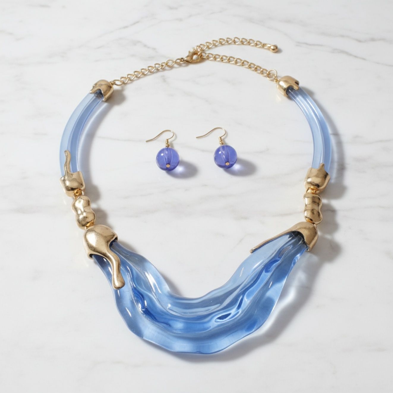 Bib Transparent Blue Melted Design Necklace
