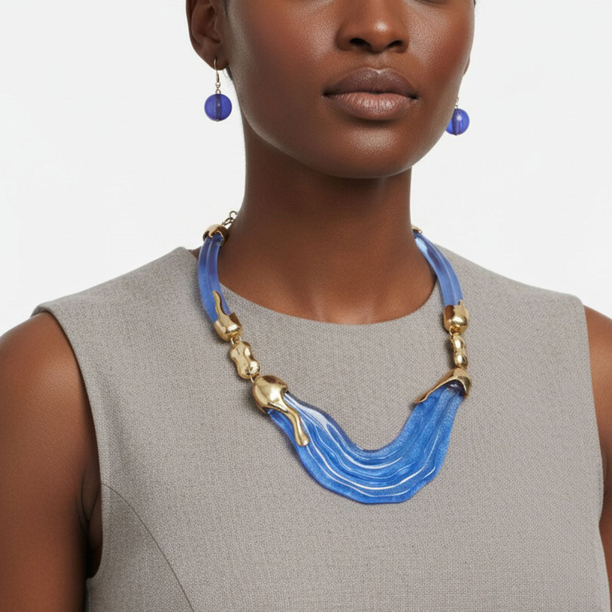 Bib Transparent Blue Melted Design Necklace