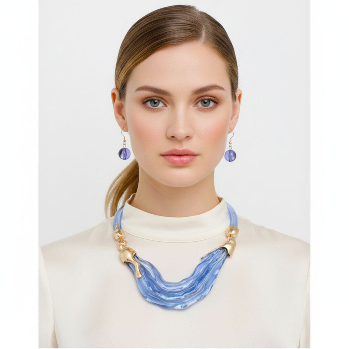 Bib Transparent Blue Melted Design Necklace