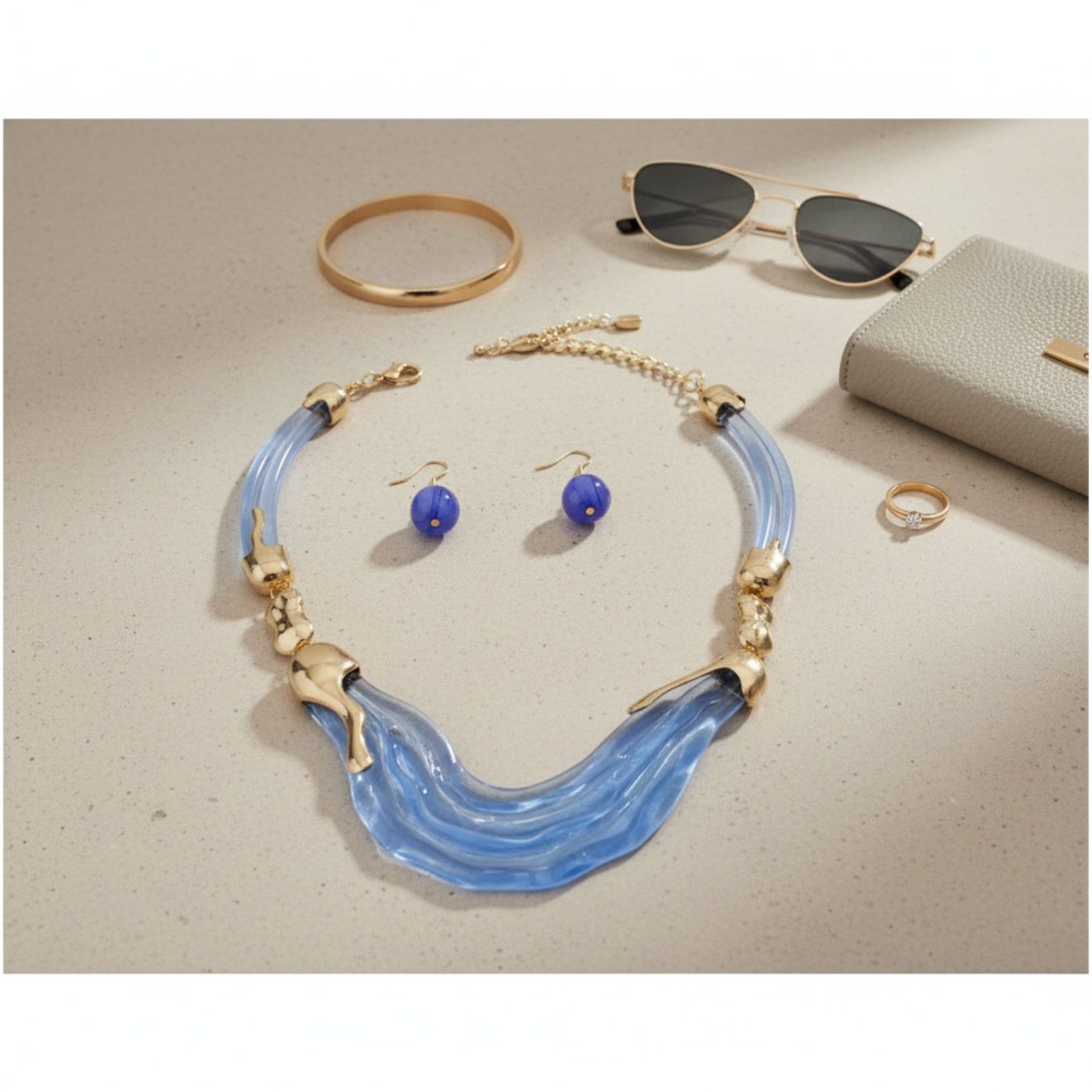 Bib Transparent Blue Melted Design Necklace
