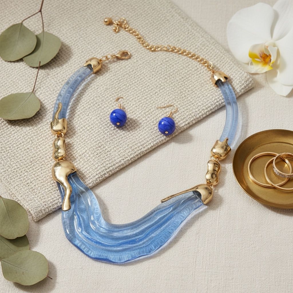 Bib Transparent Blue Melted Design Necklace