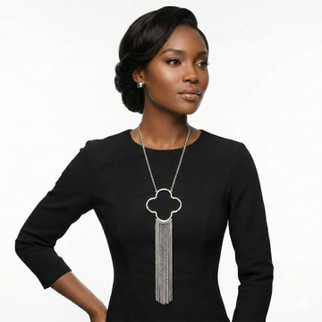 Pendant Silver Trending Quatrefoil Fringe Necklace