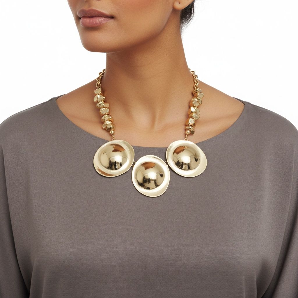 Bib Polished Gold Sculptural Metal Disc Necklace