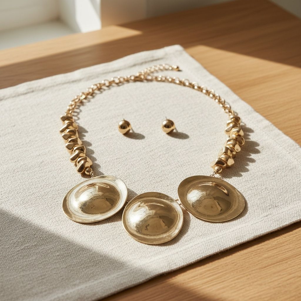 Bib Polished Gold Sculptural Metal Disc Necklace