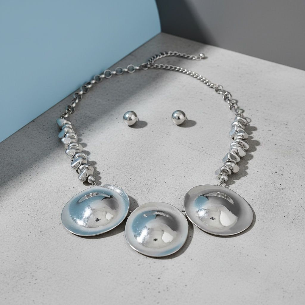 Bib Polished Silver Sculptural Metal Disc Necklace