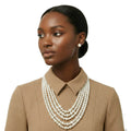 Glass Pearl Cream 5 Strand Long Layer Necklace