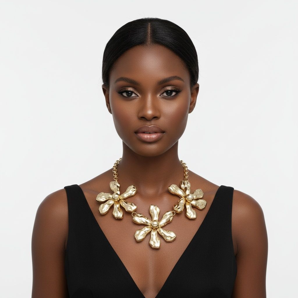 Bib Gold Chunky Floral Organic Petal Necklace