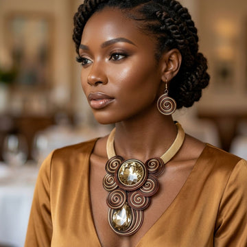Brown Wire Wrap Teardrop Crystal Bib Necklace