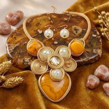 Yellow Coiled Wire Heart Handmade Bib Necklace