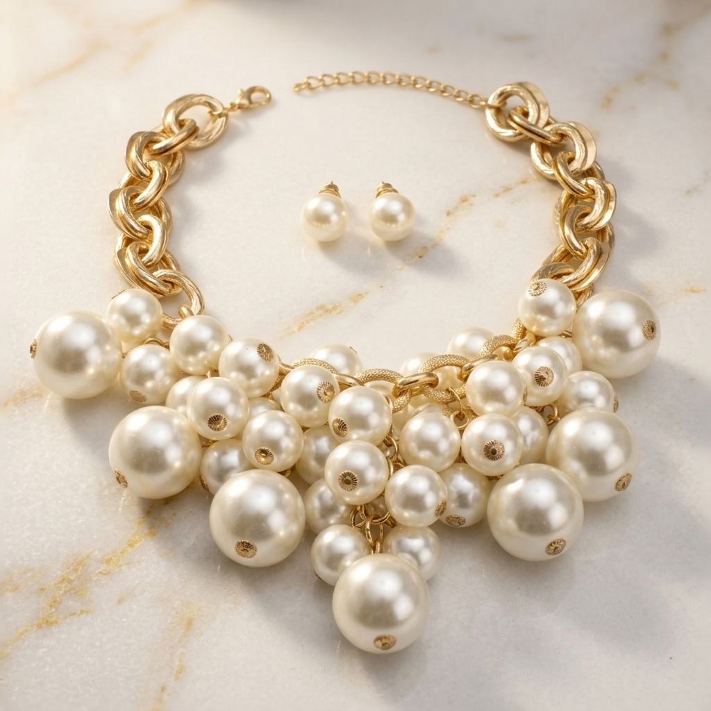 Cream Pearl Cluster Opulent Chunky Bib Necklace