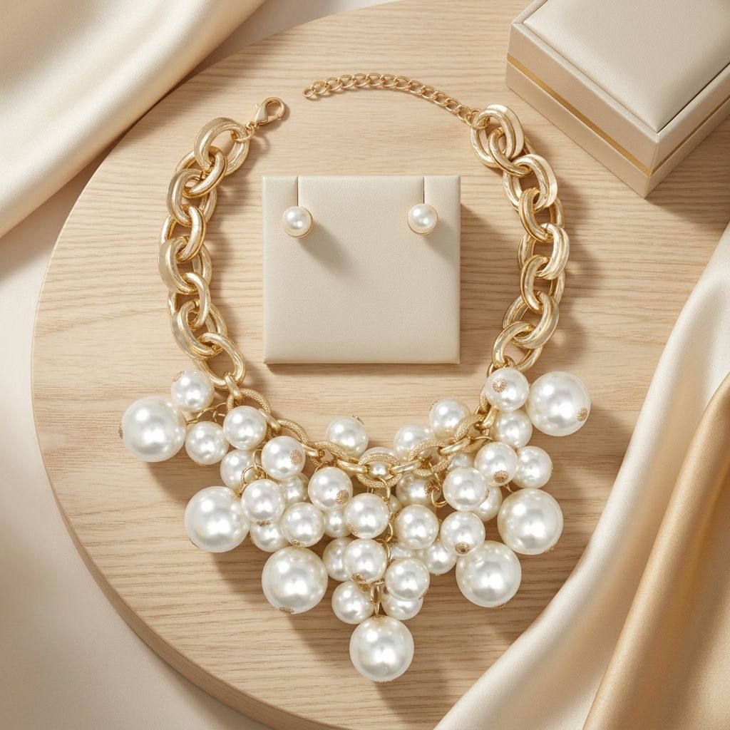 Cream Pearl Cluster Opulent Chunky Bib Necklace