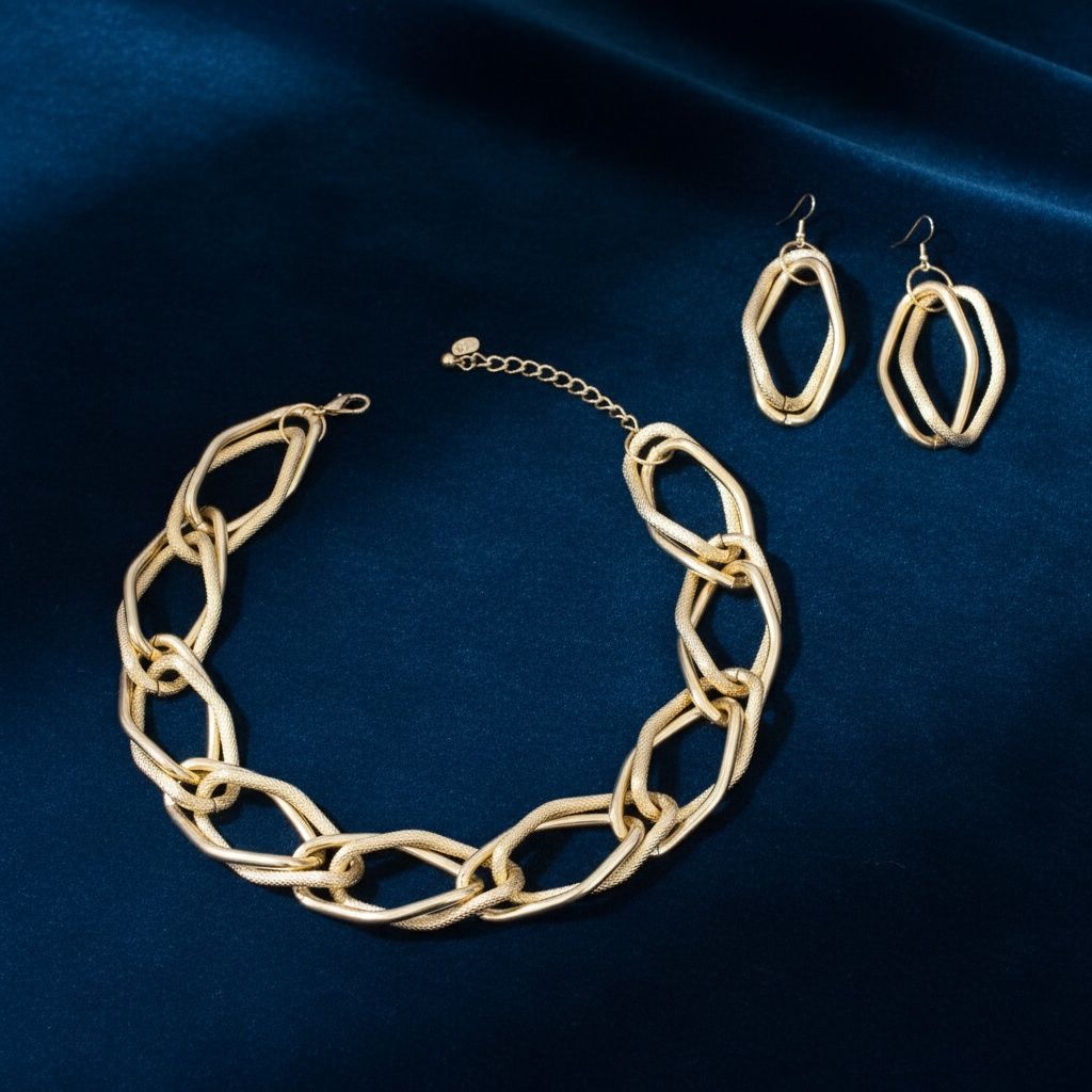 Chain Gold Diamond Cut Geometric Chunky Necklace