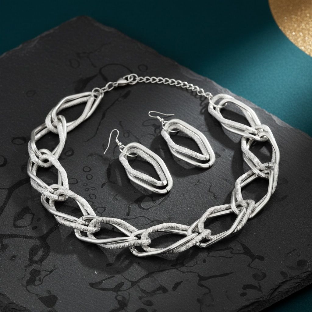 Chain Silver Diamond Cut Geometric Chunky Necklace