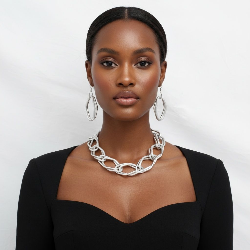 Chain Silver Diamond Cut Geometric Chunky Necklace