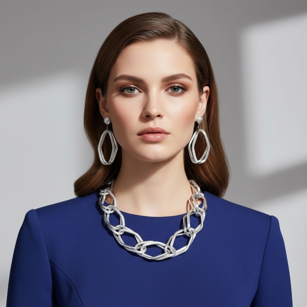 Chain Silver Diamond Cut Geometric Chunky Necklace