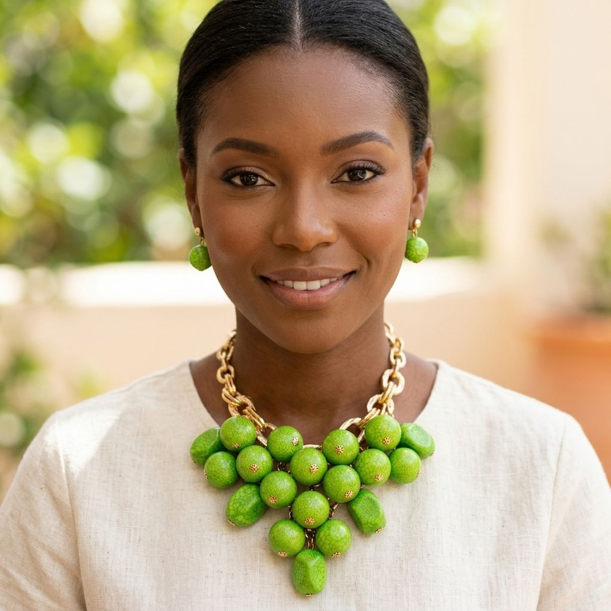Chunky Green Crackle Bead Chainmaille Bib Necklace