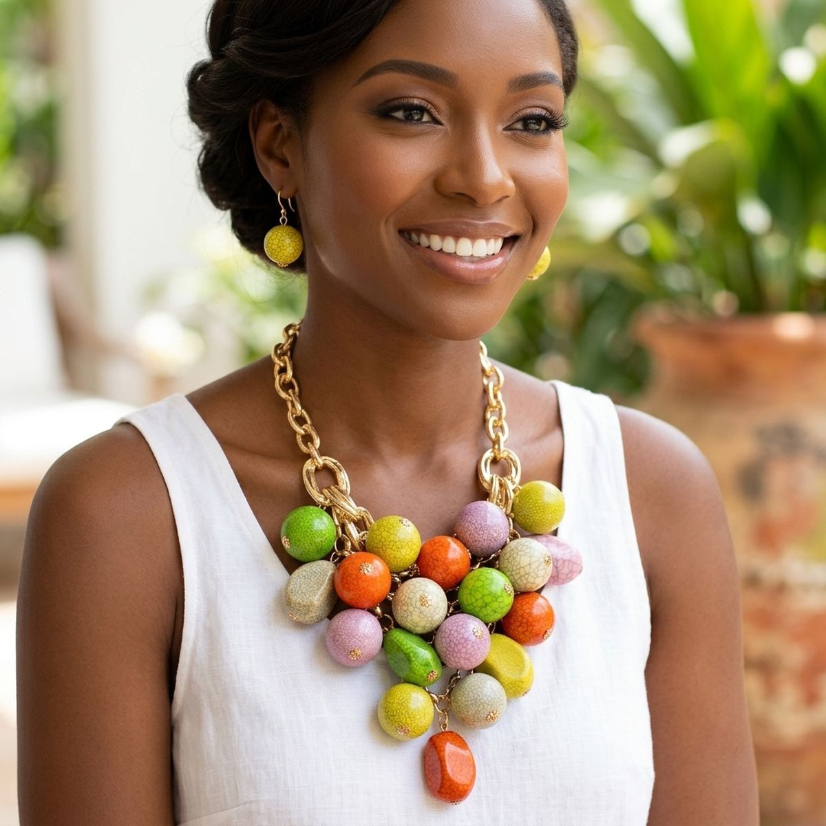 Chunky Color Crackle Bead Chainmaille Bib Necklace
