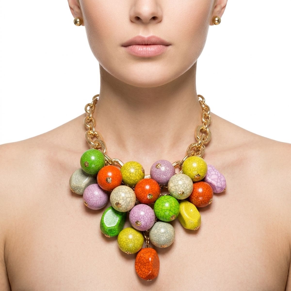 Chunky Color Crackle Bead Chainmaille Bib Necklace