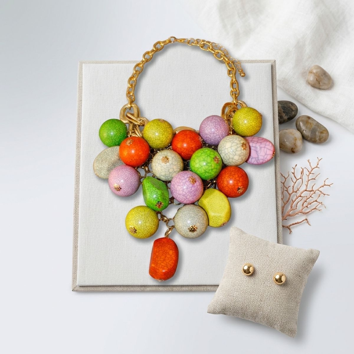 Chunky Color Crackle Bead Chainmaille Bib Necklace