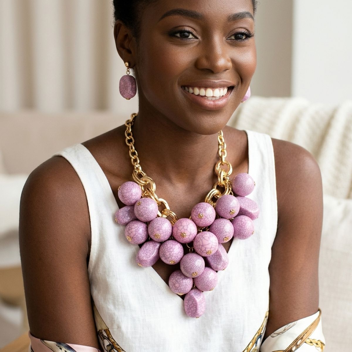 Chunky Pink Crackle Bead Chainmaille Bib Necklace