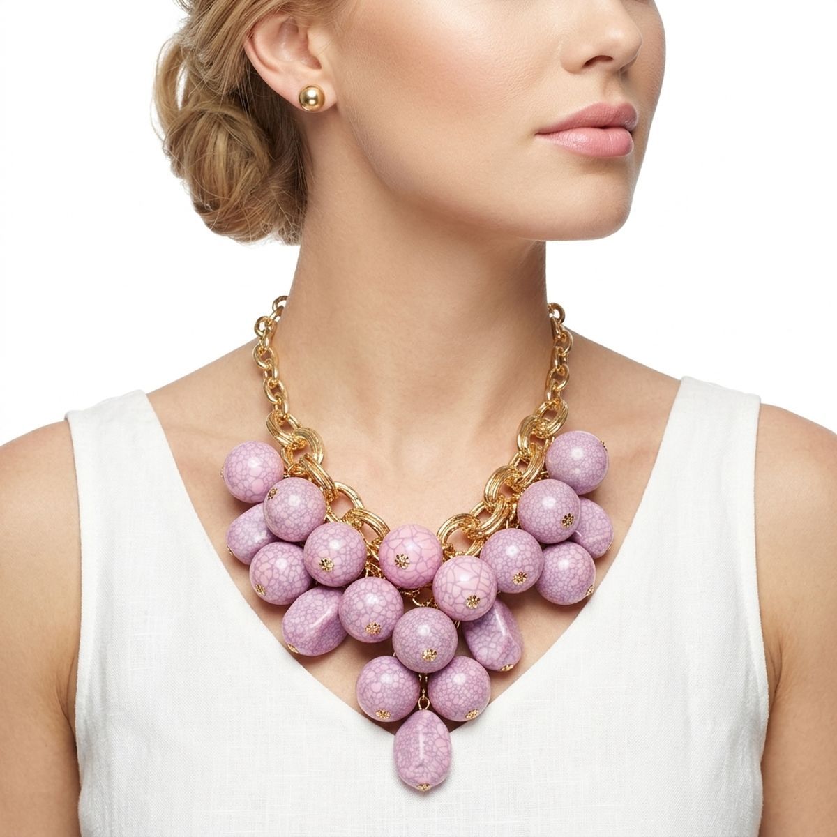 Chunky Pink Crackle Bead Chainmaille Bib Necklace