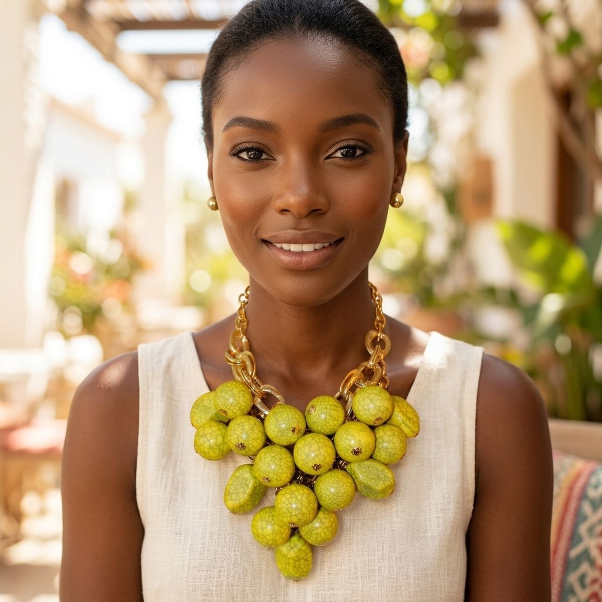 Chunky Yellow Crackle Bead Chainmaille Bib Necklace