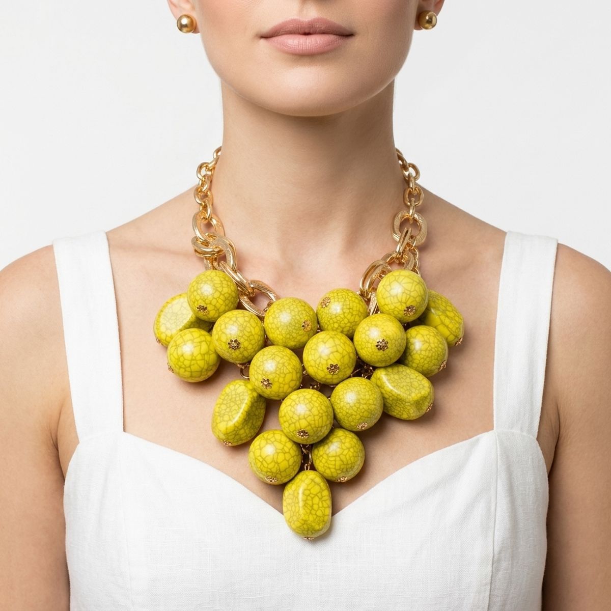 Chunky Yellow Crackle Bead Chainmaille Bib Necklace