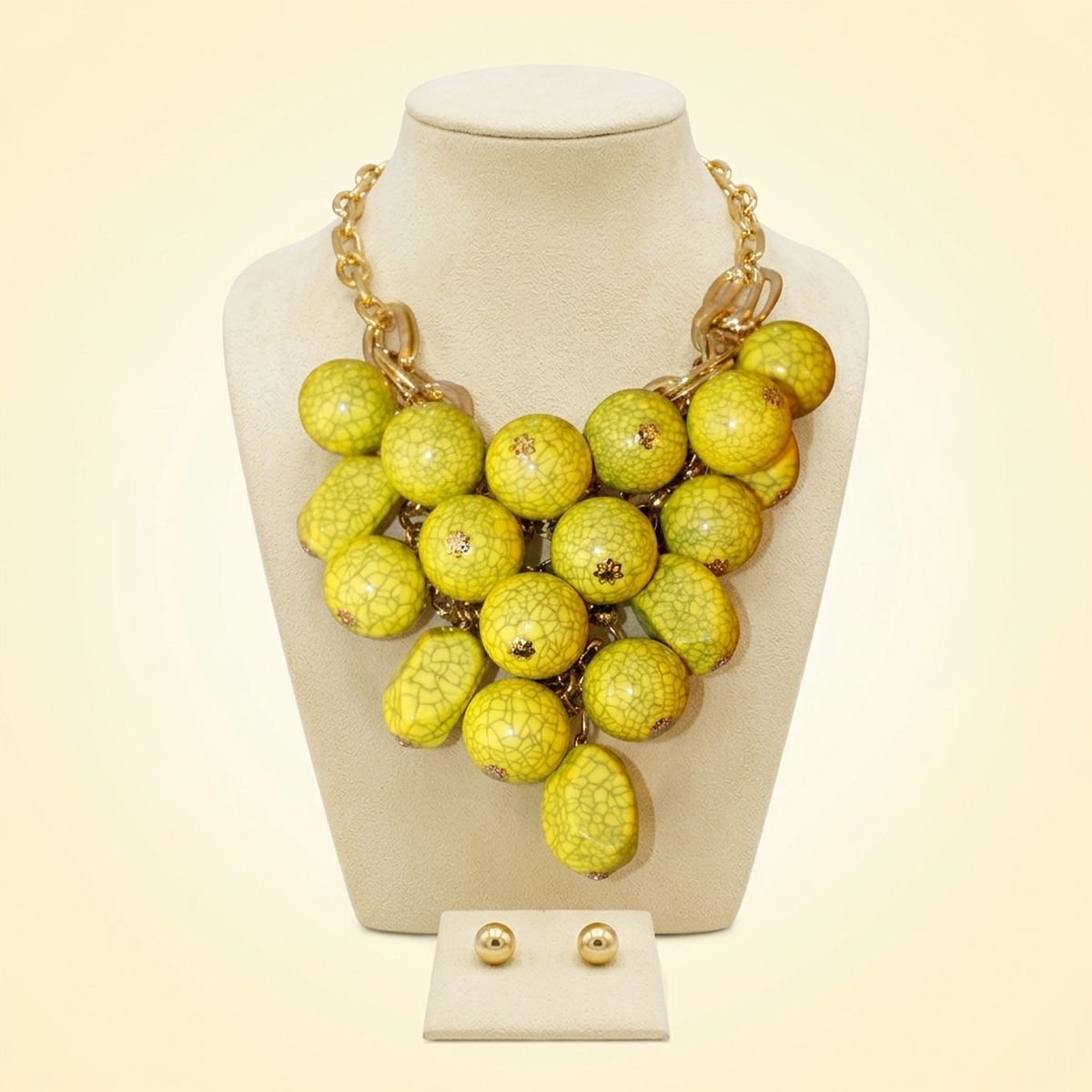 Chunky Yellow Crackle Bead Chainmaille Bib Necklace