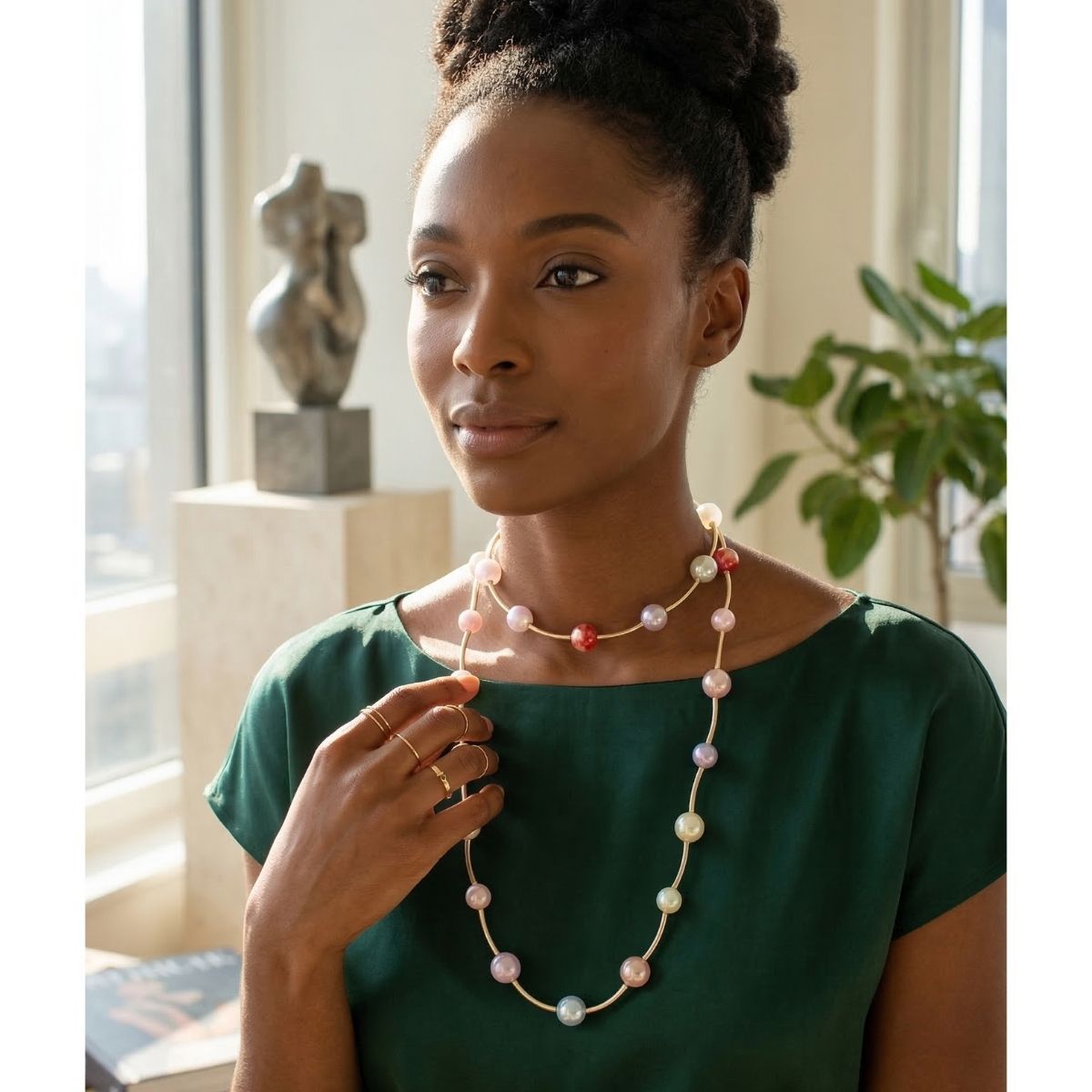 Convertible Stretch Pearlescent Bead Necklace