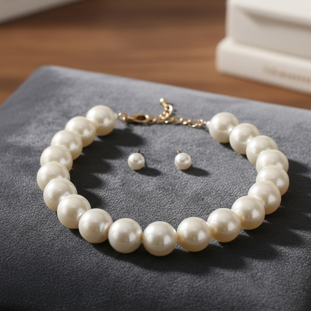 High Gloss Pearlescent Cream 24mm Bead Necklace