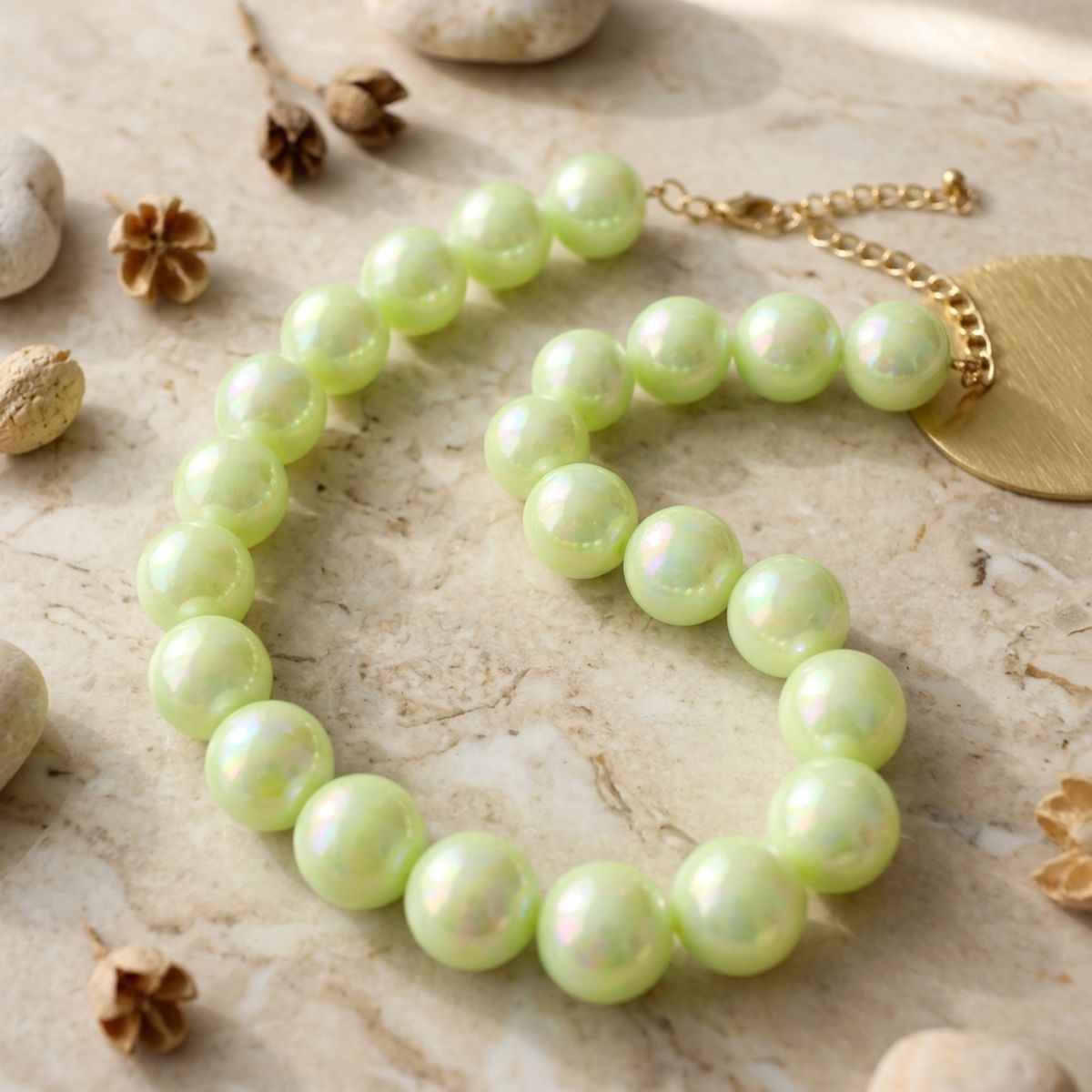 High Gloss Pearlescent Green 24mm Bead Necklace