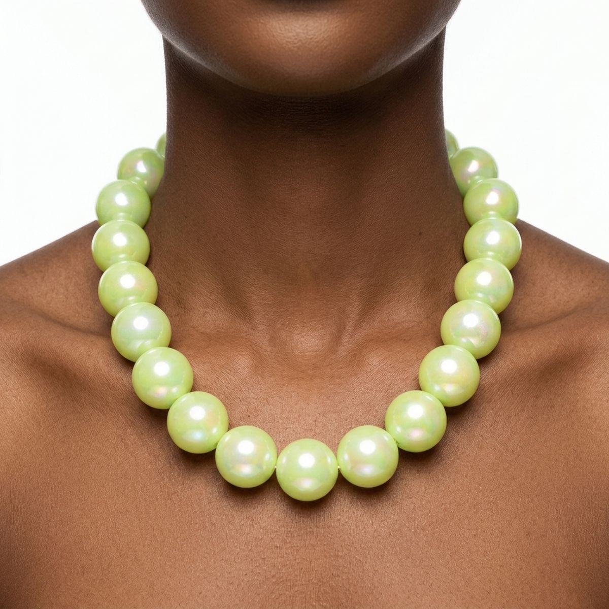 High Gloss Pearlescent Green 24mm Bead Necklace