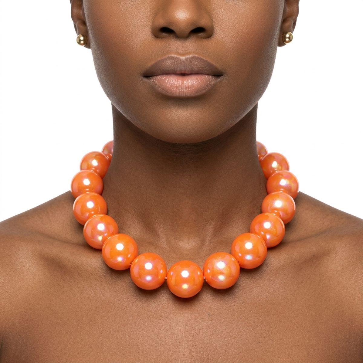 High Gloss Pearlescent Orange 24mm Bead Necklace