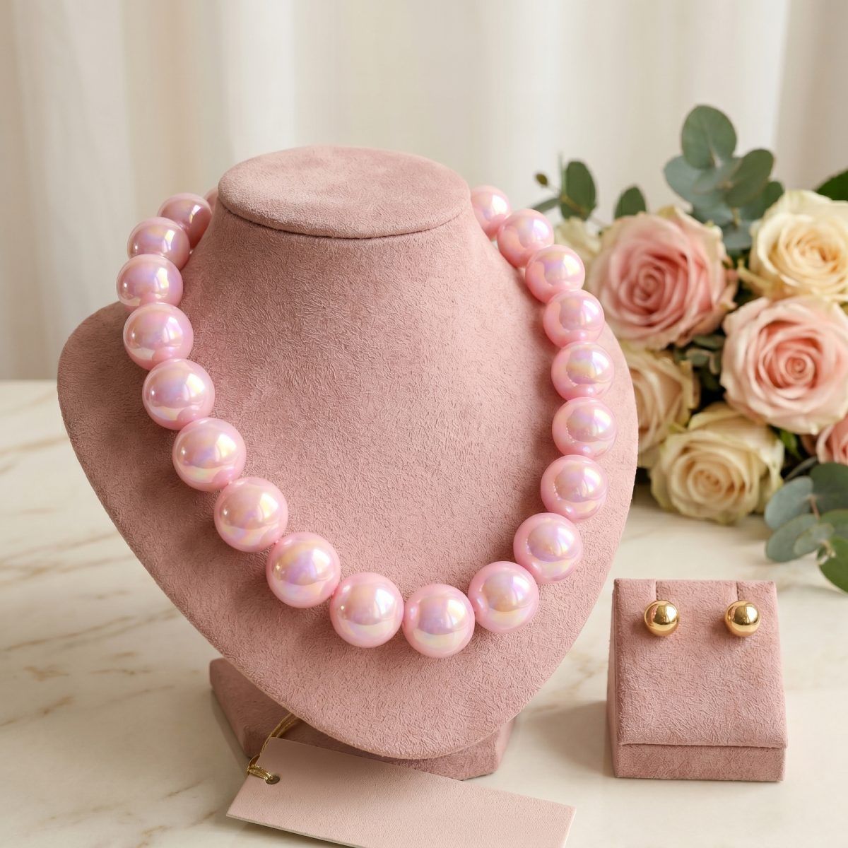 High Gloss Pearlescent Pink 24mm Bead Necklace