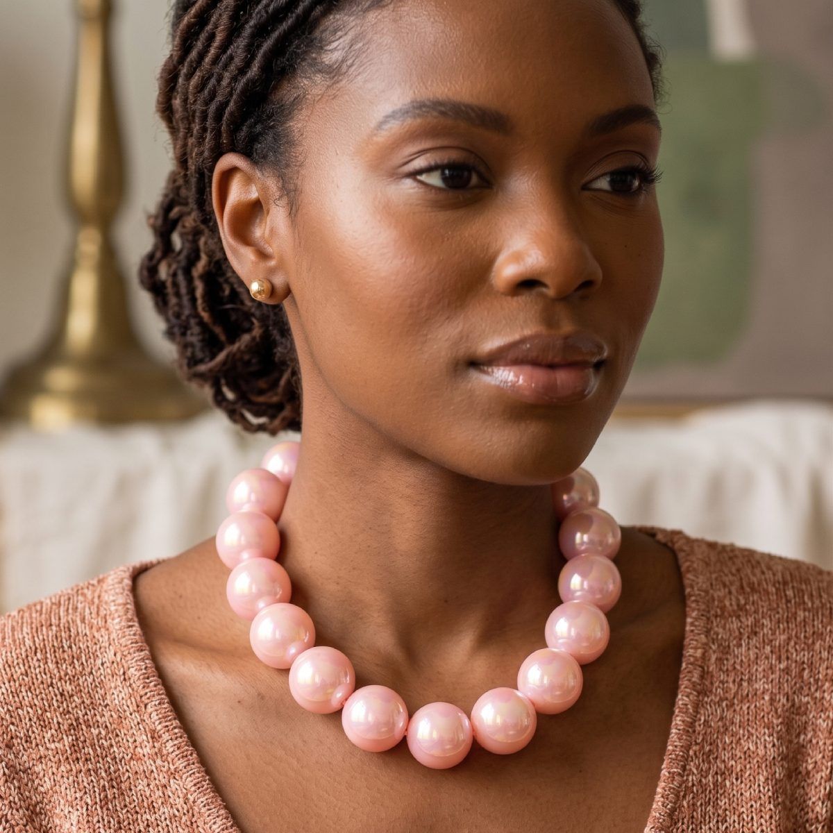 High Gloss Pearlescent Pink 24mm Bead Necklace