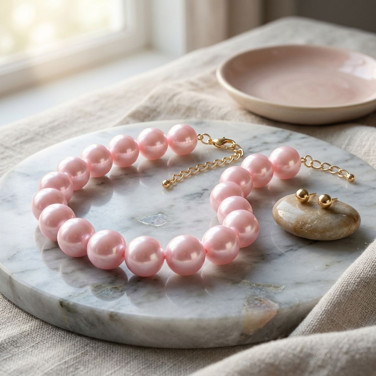 High Gloss Pearlescent Pink 24mm Bead Necklace