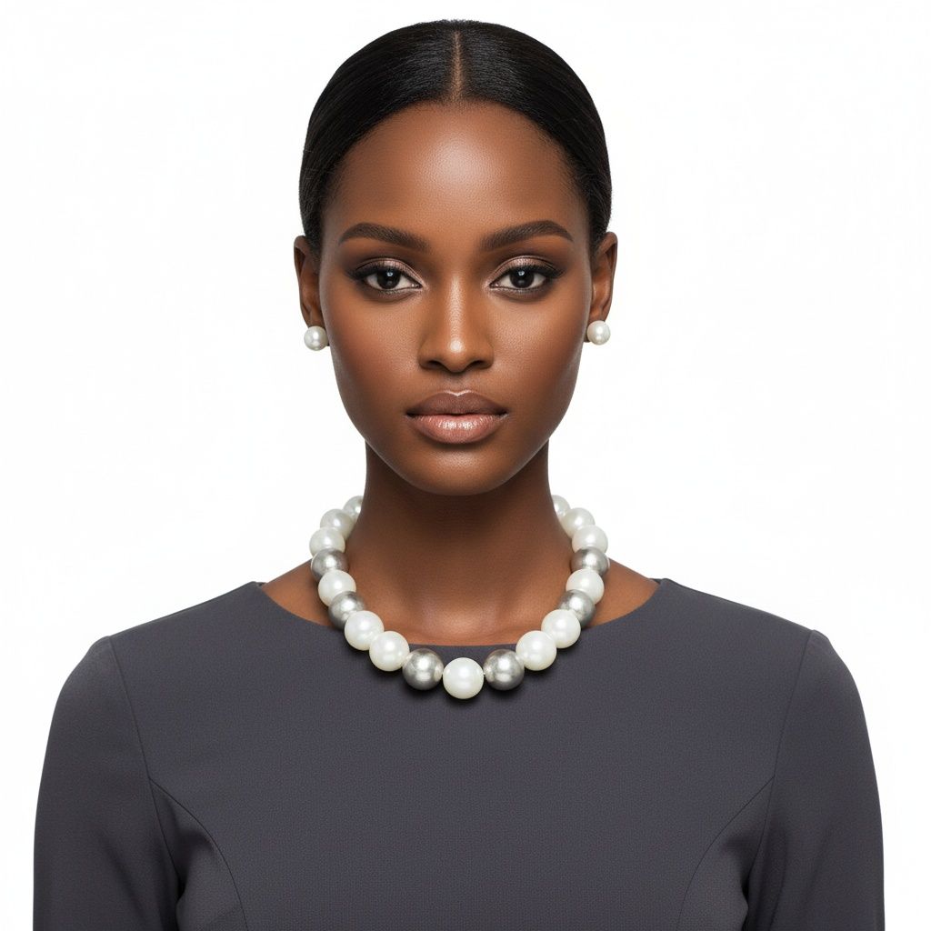 High Gloss Pearlescent White Brown 24mm Necklace