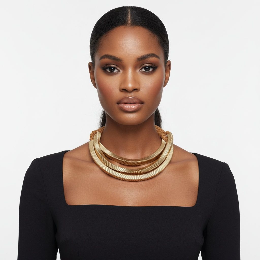 Tribal Gold Square Spring Articulated Necklace