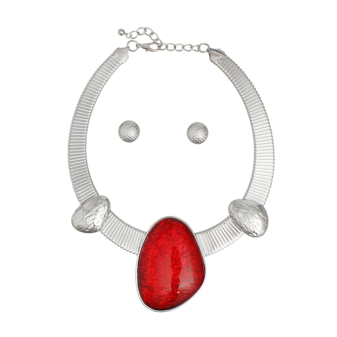 Collar Silver Omega Red Resin Tribal Necklace
