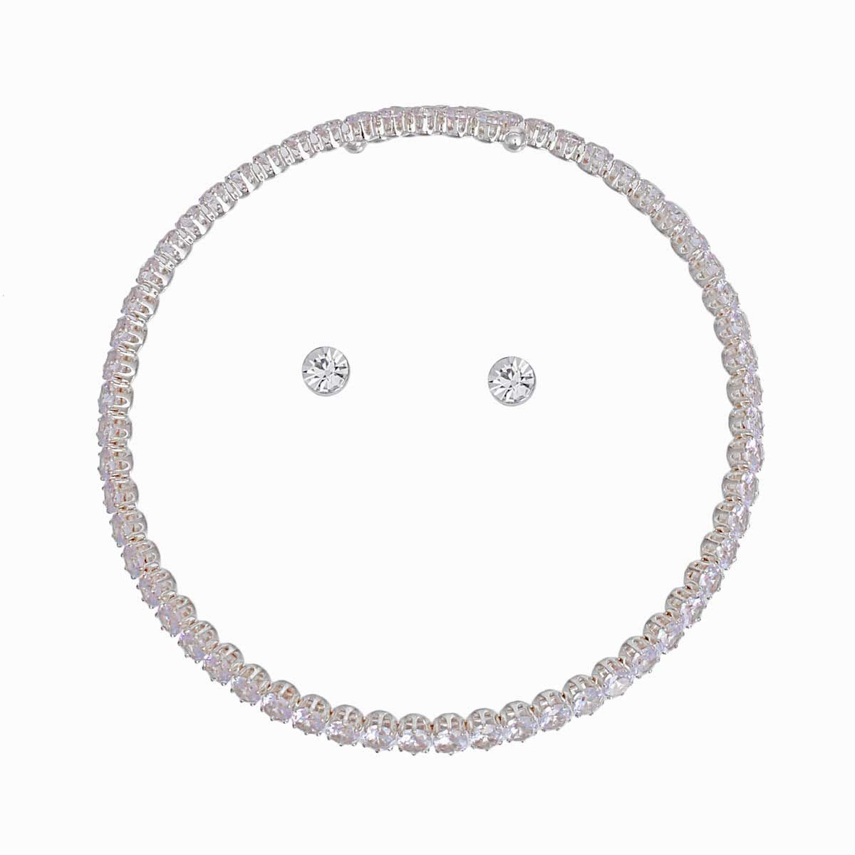 Memory Wire Choker Silver Rhinestone Wrap Necklace