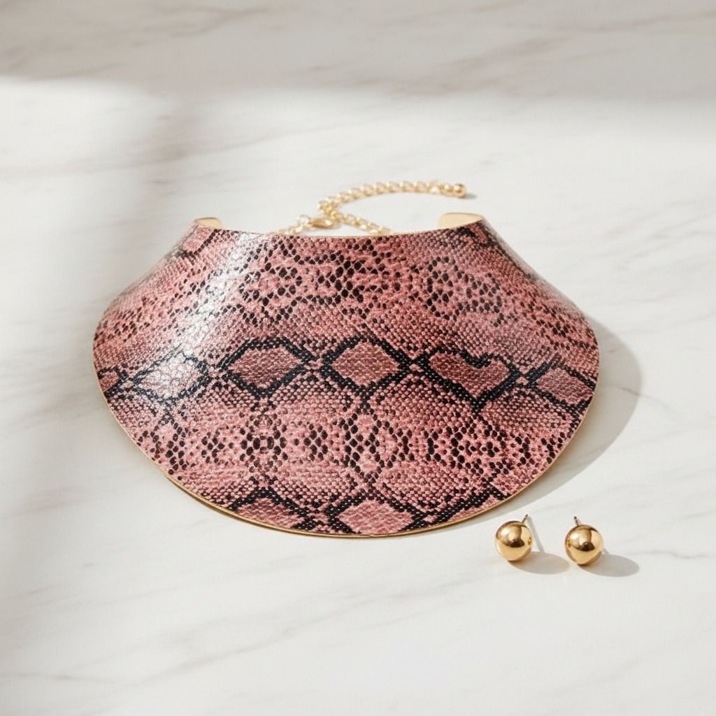 Pink Snake Print Collar Choker Set