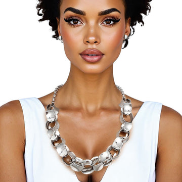 Chain Polished Silver Oval Link Long Necklace