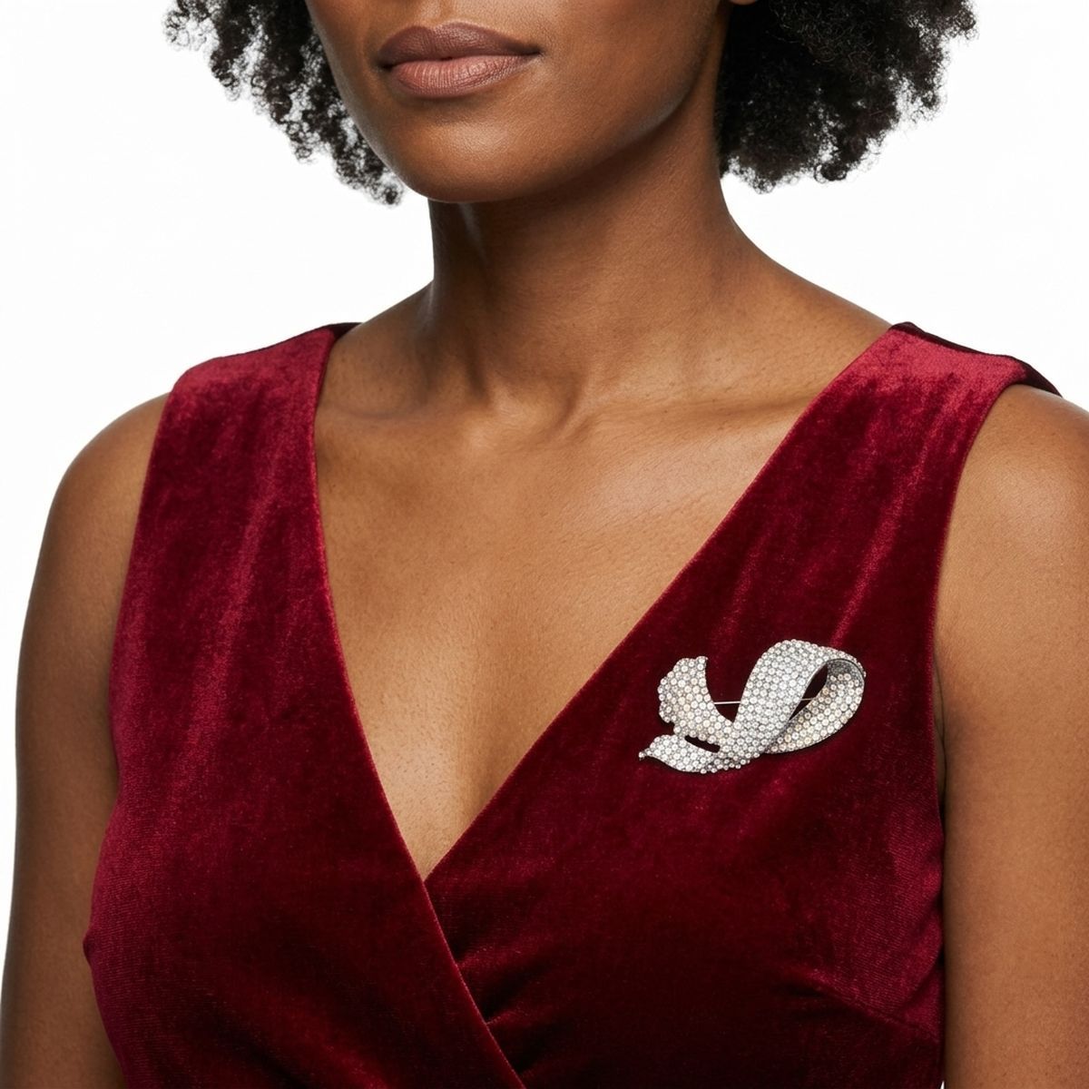Encrusted Brooch Silver Flowing Ribbon Stone Pin