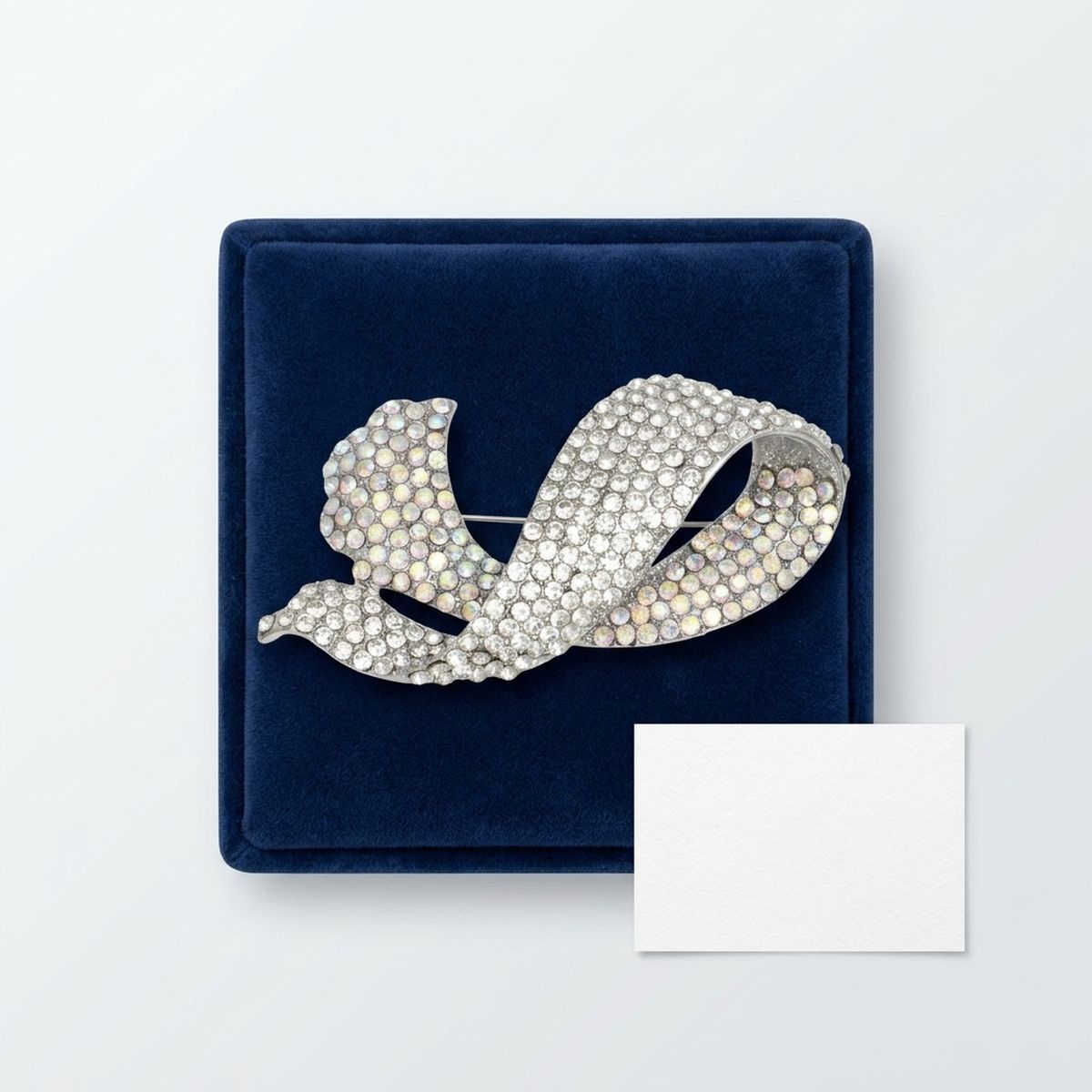 Encrusted Brooch Silver Flowing Ribbon Stone Pin