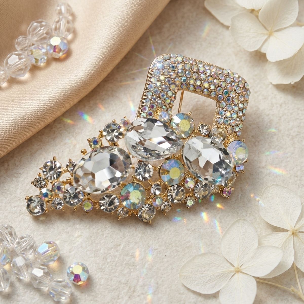 Aurbo Gold Cascading Crystal Square Brooch Pin